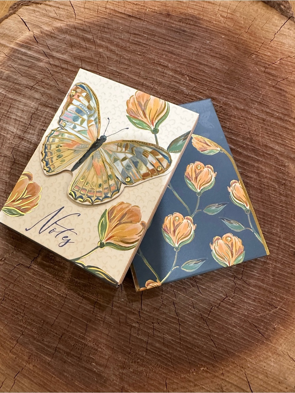 Punch Studio Cream & Blue Butterfly Floral Notes Pocket Notepad